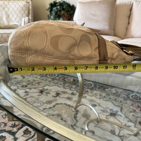 Coach Glam Tote Khaki Metallic Gold Signature C Fabric Bronze Leather Trim - Picture 13 of 16